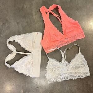 Victorias Secret PINK white coral lace racerback bralette 3 piece bundle Women M